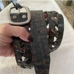 Vintage Black and Brown Distressed Distressing Woven Chunky Leather Belt